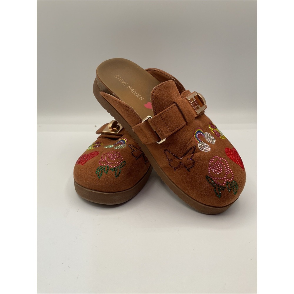 Steve Madden Girls Brown Rhinestone Clog Sandals Size 1 Kids Shoes
